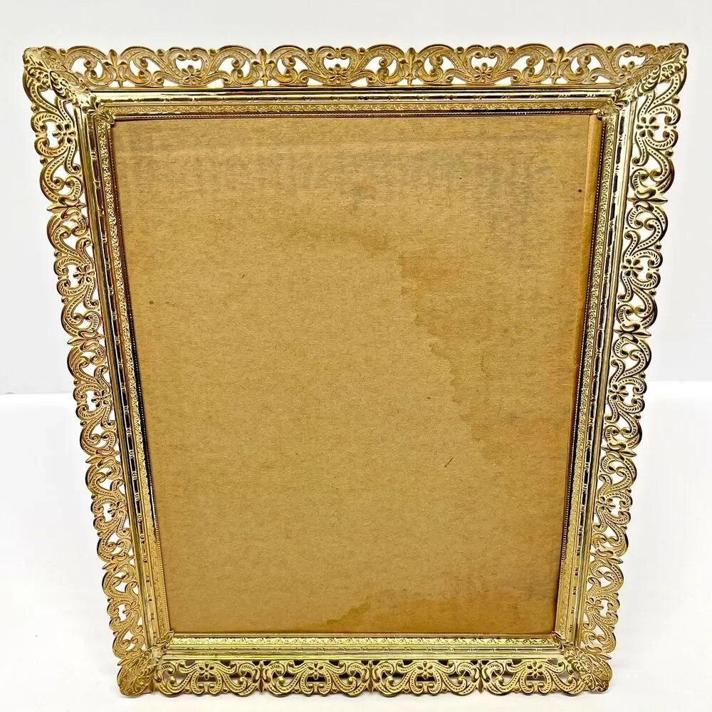Vintage MCM Ornate Gold Filigree 8x10 Picture Frame Tabletop or Wall Mount